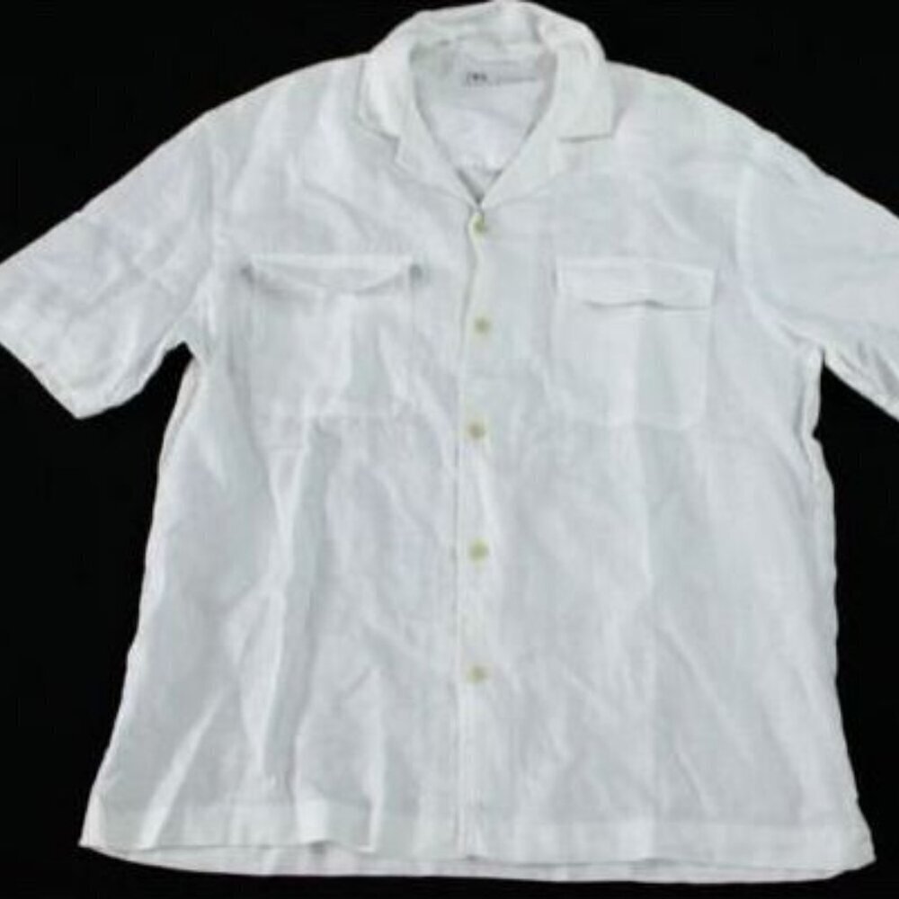 ZARA MEN'S RELAXED FIT SPREAD COLLAR BUTTON UP LINEN SHIRT SIZE S 8574 447 251